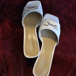 Michael Kors Cream Mules with Silver Accent